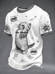Men's Pop-Art Cat Print Casual Unisex T-Shirt