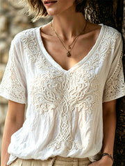 Women's Classy Tree of Life Floral Lace Celtic Knot Print linen short-sleeved T-shirt