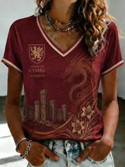 Women's Welsh Dragon Printed V-neck T-shirt