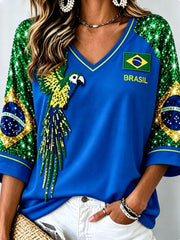 Women's Mid-length Sleeves V-Neck T-Shirt
