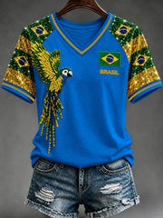 Women's V-neck off-shoulder short-sleeved T-shirt