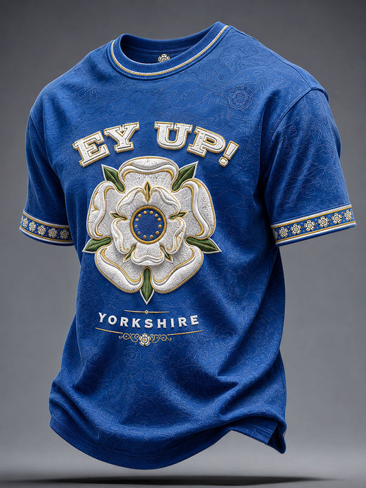 Men's England Yorkshire Day White Roses Art Printed T-shirt