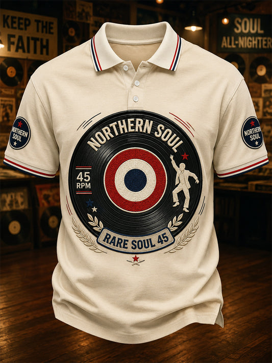 Men's Retro Northern Soul Print Casual Polo