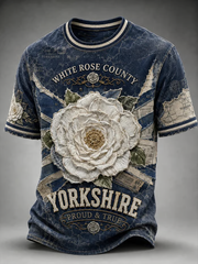 Men's England Yorkshire Day White Roses Art Printed short sleeves t-shirt