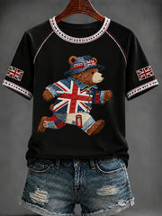 Women's British Style Printed V-neck T-shirt