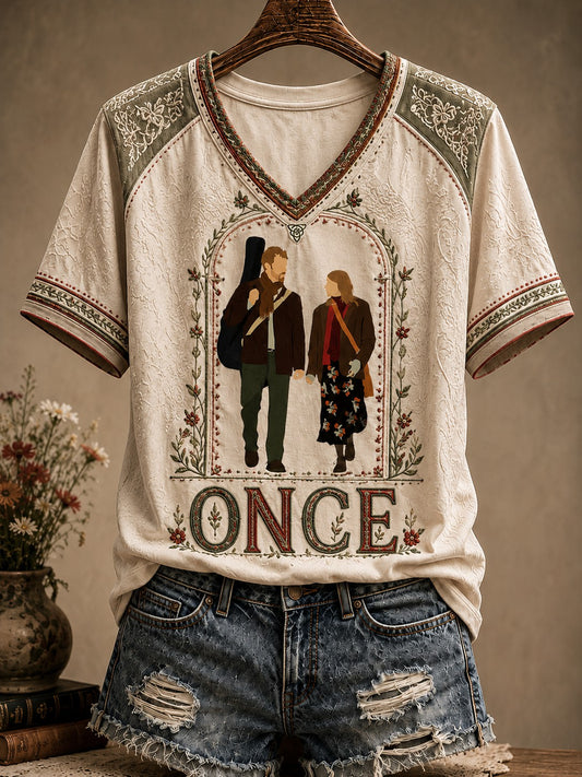 Women's Glen Memory Printed V-neck T-shirt