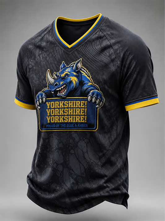 Men's UK rugby lover rhino Printed V-neck T-shirt