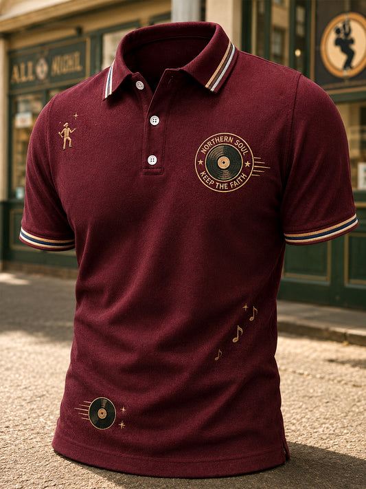 Men's Retro Northern Soul Print Casual Polo Shirt