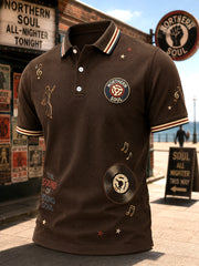 Men's Retro Northern Soul Print Casual Polo Shirt