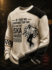 Men's Ska Revival Style Printed Waffle Long Sleeve T-Shirt