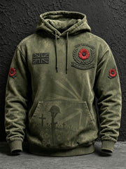 Men's Remembrance Day Lest We Forget Print Oversized Drop-Shoulder Hoodie With Pockets