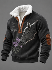 Men's Remembering The Animals Of War Plush Stand Collar Shirt