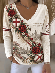 Women's England Rugby Lover Printed V-Neck T-Shirt