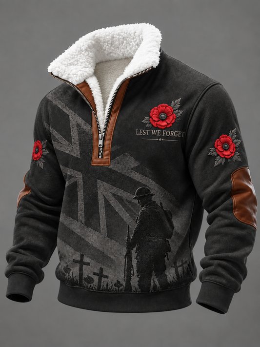 Men's Remembrance Day Plush Stand Collar Shirt