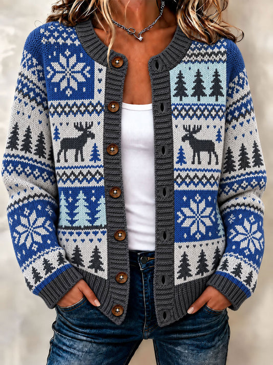 Women's  Winter Deer Cardigan-Style Knit Jacket